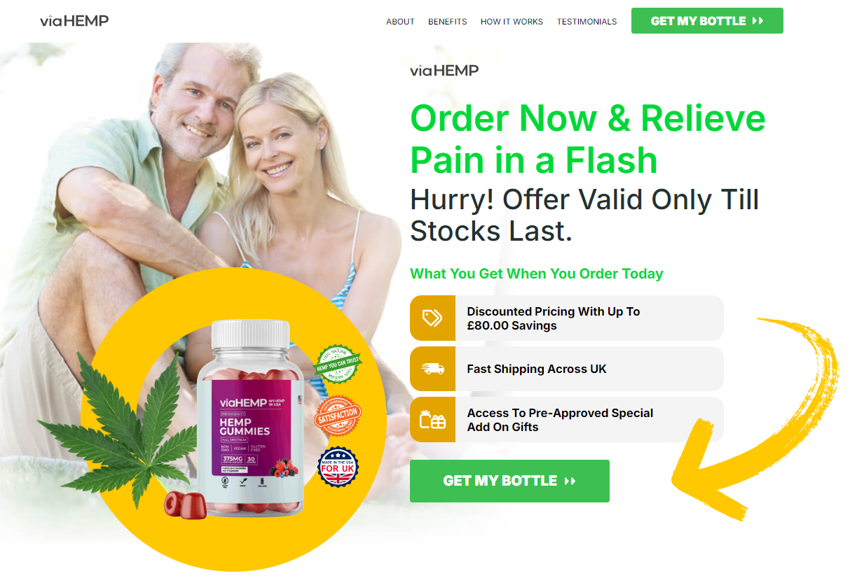 ViaHemp Gummies Canada bottle – premium hemp-derived CBD and THC gummies for pain relief, stress reduction, better sleep, and improved wellness.